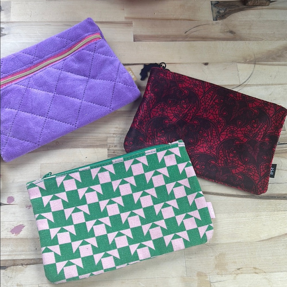 Ipsy Mini Bags Set - Purple, Red, Green